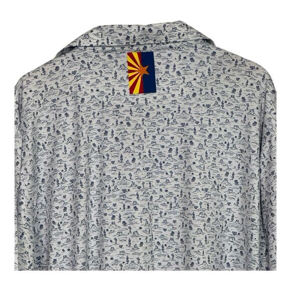 Rhoback Polo Shirt Men's XXL White Blue AOP The Canyon Performance - Picture 3 of 7